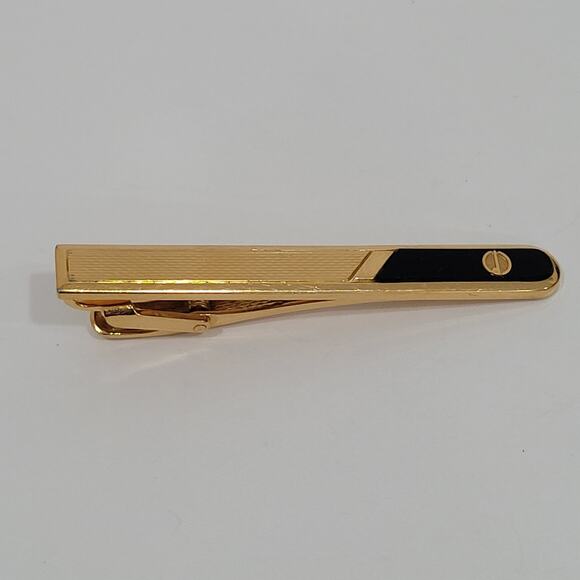 Dunhill Vintage Two Tone Tie Clasp Clip Bar Gold Black Retro With Box - Picture 4 of 10